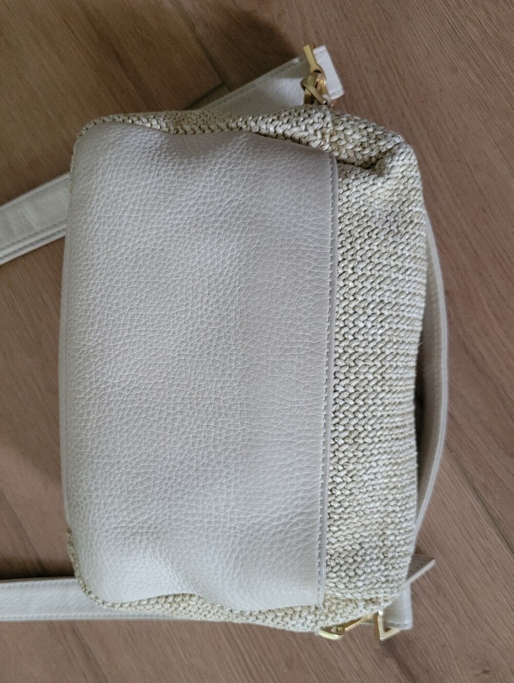 Hammitt Daniel Raffia Small Bag Crossbody Stone White Woven Gold Tan Leather - Picture 2 of 9